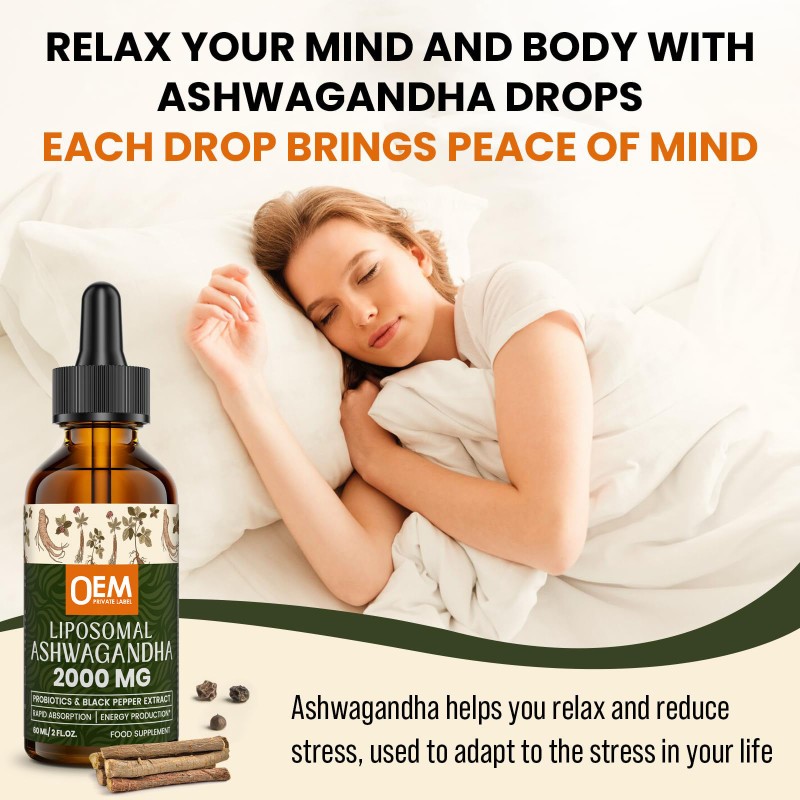 Pure Natural Ashwagandha Extract Drops 2000mg with Black Pepper for Stress Relief and Energy Boost
