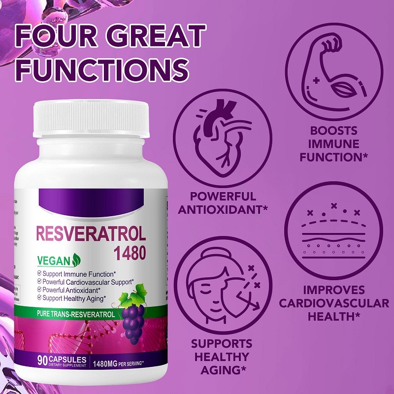 Pure Natural Organic Resveratrol Capsules Adult Dietary Supplement Antioxidant and Anti-Aging Cell Energy Provider