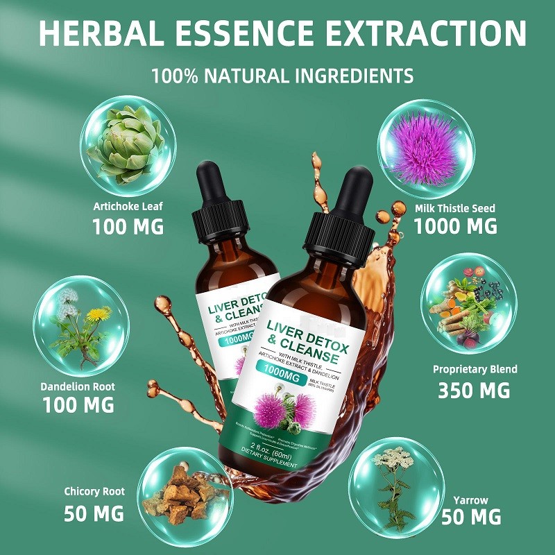 Liver Health Support Liquid Supplement Liver Detox and Cleansing Drops with Milk Thistle Herbal Extract Vegan