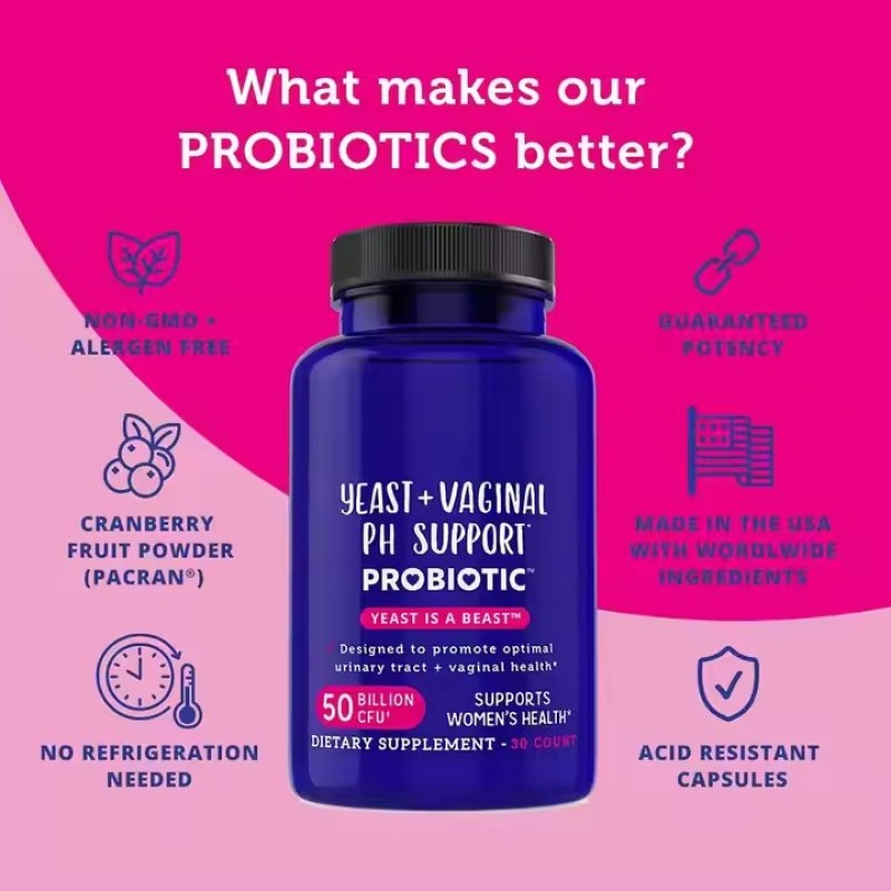 Super Cfu Yeast Vaginal PH Support Probiotics Promote Optimal Urethral Vaginal Health Support Women's Health Supplement