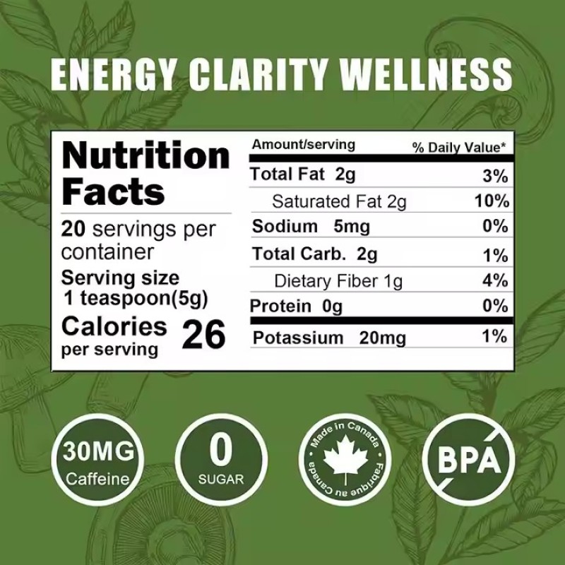 Organic Lion's Mane Instant Coffee Extract Powder Health Herbal Black Sugar-Free Concentration Boost Vitamins for Adults