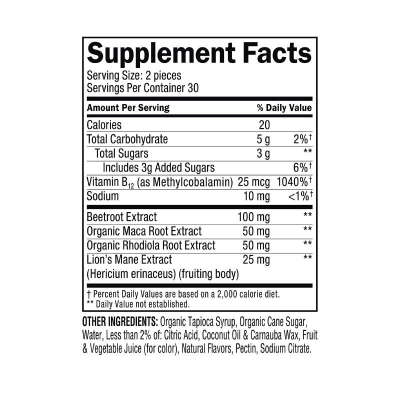 Organic BCAA and L-Carnitine Pre-Workout Energy Gummies for Focus and Endurance Vitamins Supplement