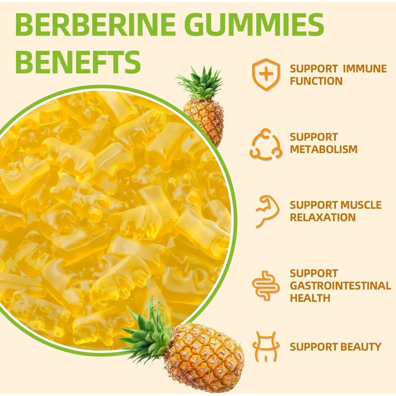 OEM Berberine Gummies with Ceylon Cinnamon 1500mg - High Potency Sugar-Free Supplement for Health Care