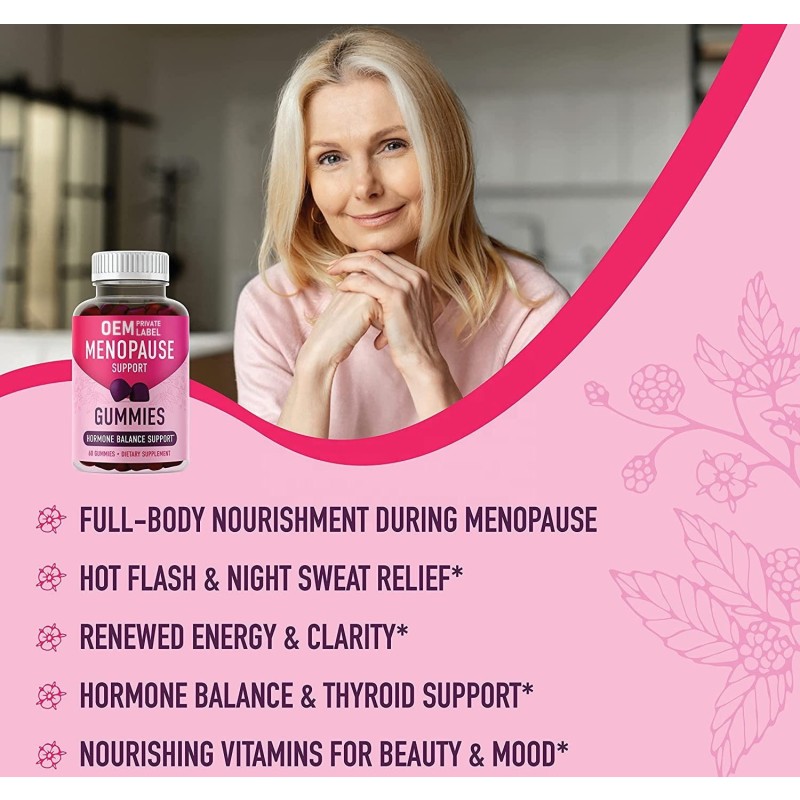 Vegan Menopause Gummies with Soy Isoflavones and Black Cohosh for Hot Flashes Relief and Mood Balance