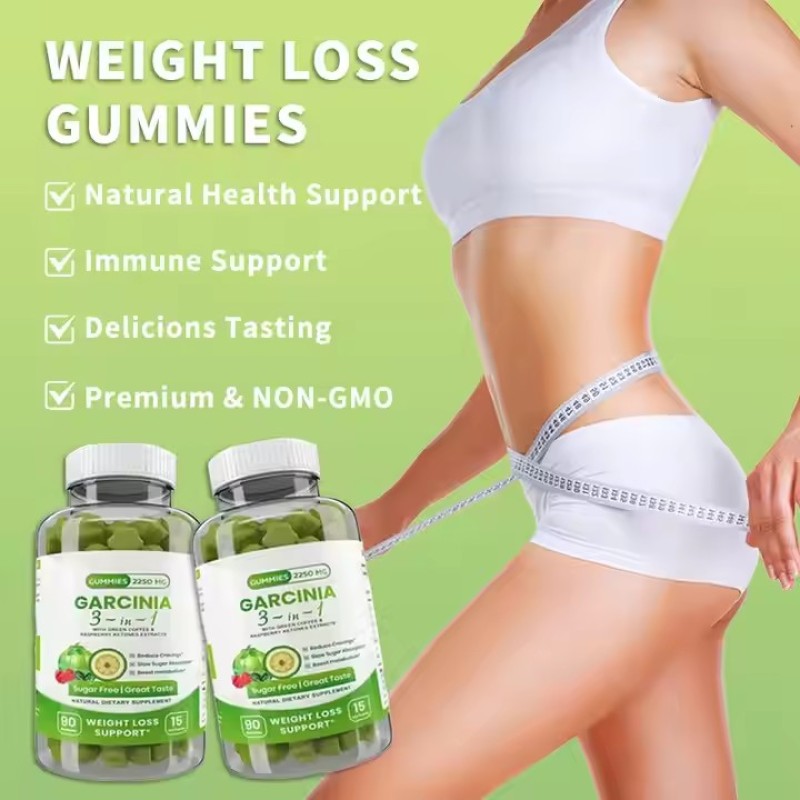OEM Weight Management 3-in-1 Garcinia Gummy Candy with Green Coffee & Raspberry Ketones Boosts Motabolism Slow Sugar Absorption