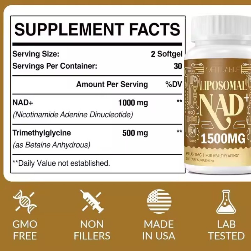 1000 mg NAD + Liposomal Pure and Adult Absorption 60 Capsules Anti-aging and Improve Immunity Improve Metabolic