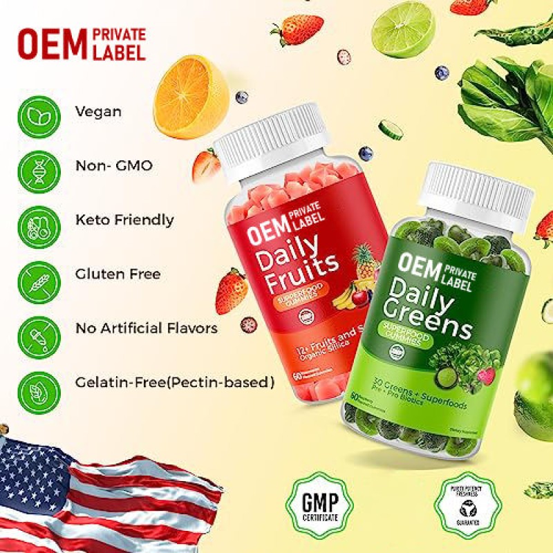 OEM Private Label Sugar-Free Fruit and Veggie Gummies with Vitamins for Adult Debloat and Detox Newborn Not Applicable