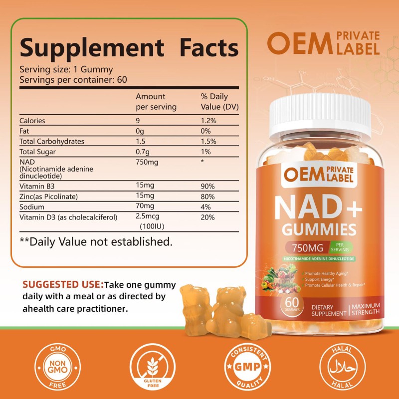 NAD+ Anti-Aging Gummies with Hydrolyzed Collagen Resveratrol and Vitamin B3 for Cellular Energy and Skin Support