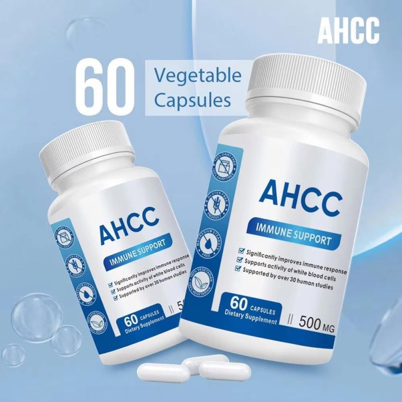 Organic AHCC Mushroom Extract Capsules 60Pcs - 500mg Immune Support & White Blood Cell Activity