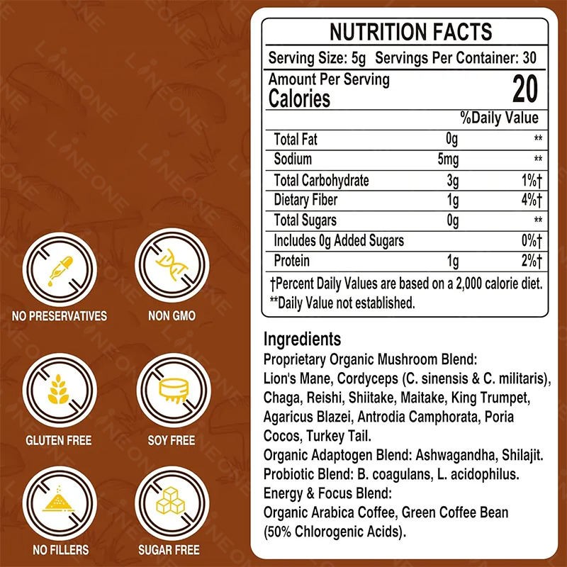 Organic Mushroom Coffee with Adaptogens & Probiotics | Lion's Mane & Cordyceps Complex