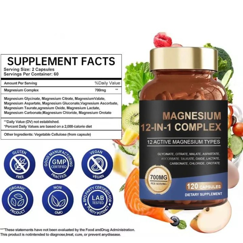 Premium 12-in-1 Magnesium Complex 700mg with Glycinate & Citrate for Sleep and Muscle Support, Pregnancy-Safe Formula