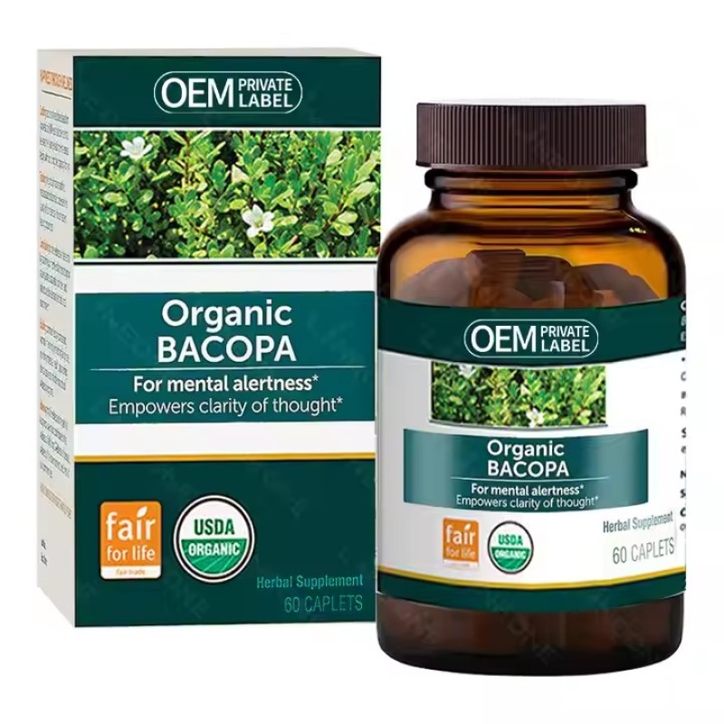 Private Label Organic Bacopa Monnieri Caplets Herbal Nootropic Supplement for Adults Customizable Vitamins