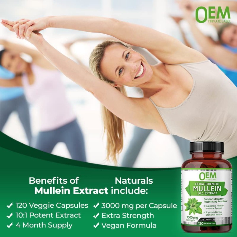 Private Label Pure Mullein Leaf Capsules - Supports Respiratory Health - Private Label Mullein Supplement