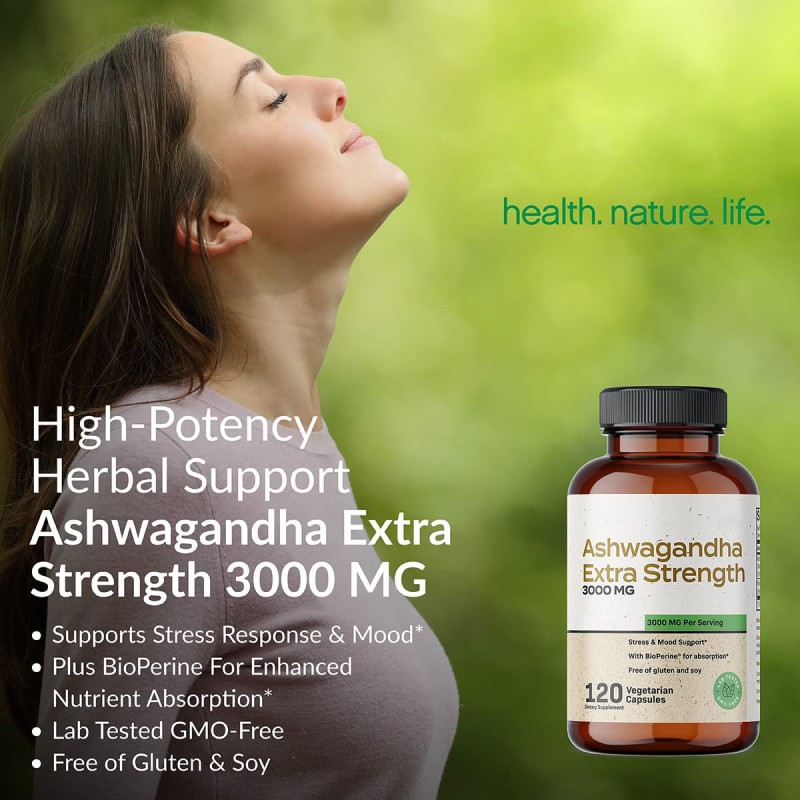 Ashwagandha Stress Relief Capsules , Supports Anxiety Relief & Mood Balance, Natural Adaptogen
