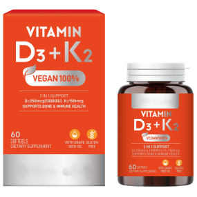 GlowLeaf Vegan D3+K2 Softgels with Calcium | Bone Density & Immune Support - High Absorption MK-7 Vitamin K2 From Natto