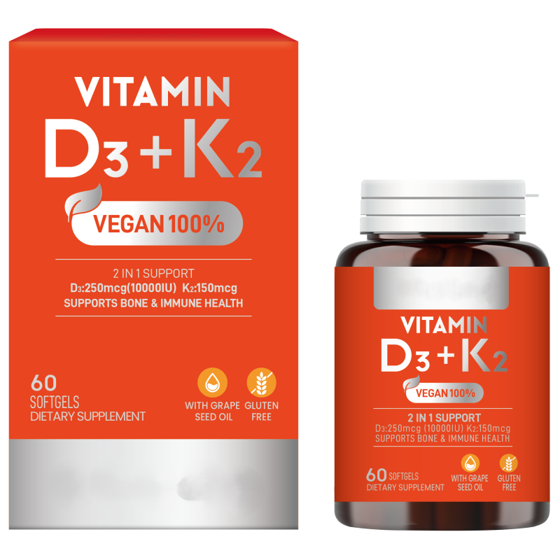 GlowLeaf Vegan D3+K2 Softgels with Calcium | Bone Density & Immune Support - High Absorption MK-7 Vitamin K2 From Natto