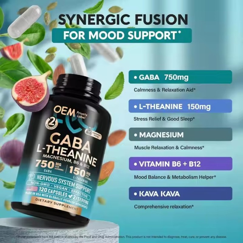 Adult Relaxation Capsules GABA, L-Theanine, Magnesium & Vitamin B6 Blend to Enhance Sleep Quality, Calmness