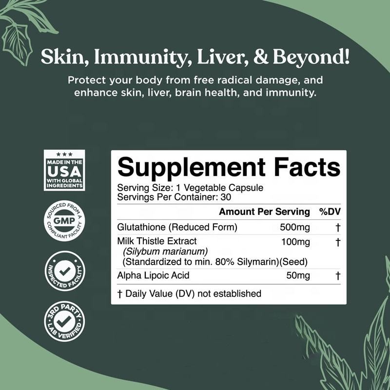 Premium Glutathione Complex with Milk Thistle & ALA - Antioxidant Capsules for Liver Detox, Skin Whitening & Immunity Boost