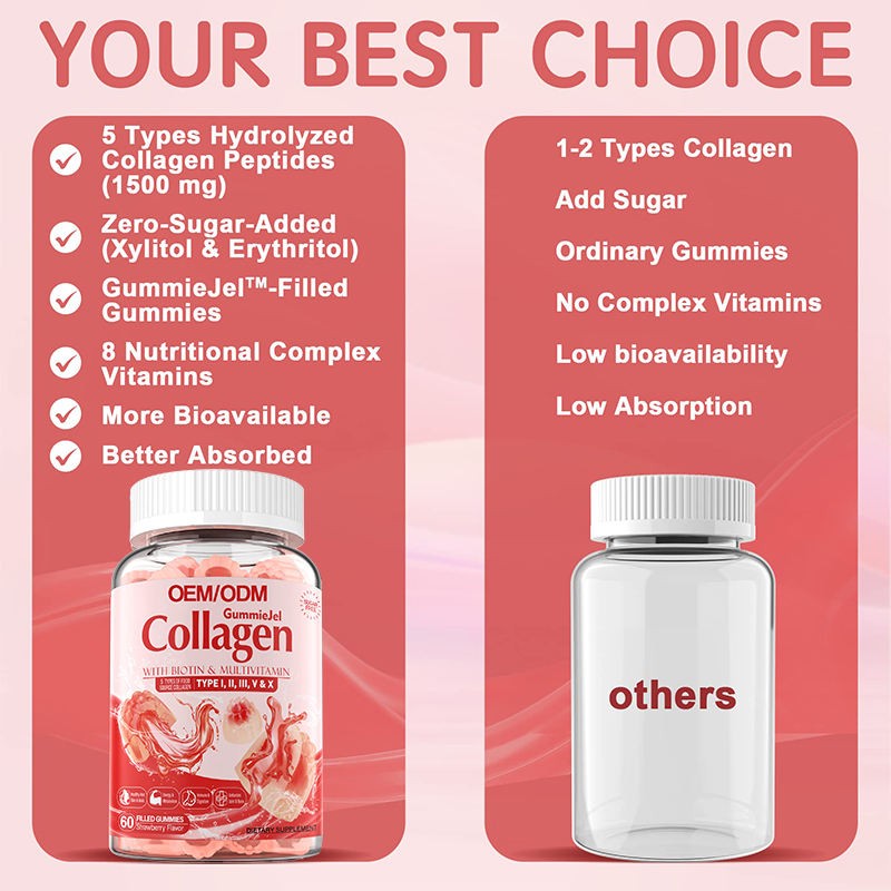 Strawberry Collagen Biotin Gummies for Skin Beauty and Nail Strength - Gluten-Free Supplement with Pectin Base