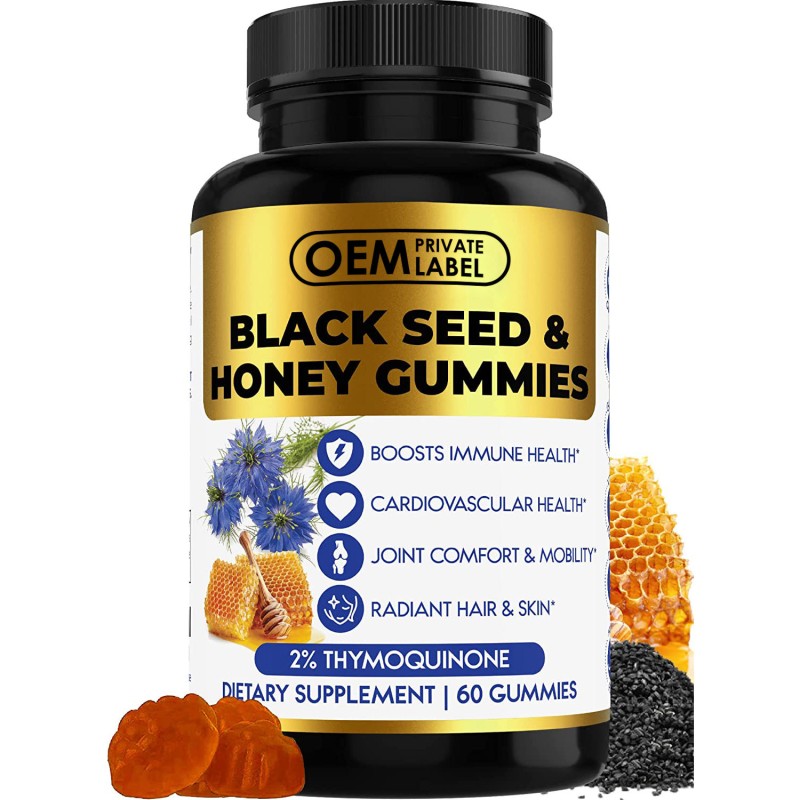 Premium Black Seed Honey Gummies with 2% Thymoquinone - Immune Booster & Joint Support | Natural Plant-Based Soft Chews