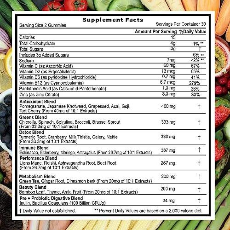OEM Private Label Sugar-Free Fruit and Veggie Gummies with Vitamins for Adult Debloat and Detox Newborn Not Applicable