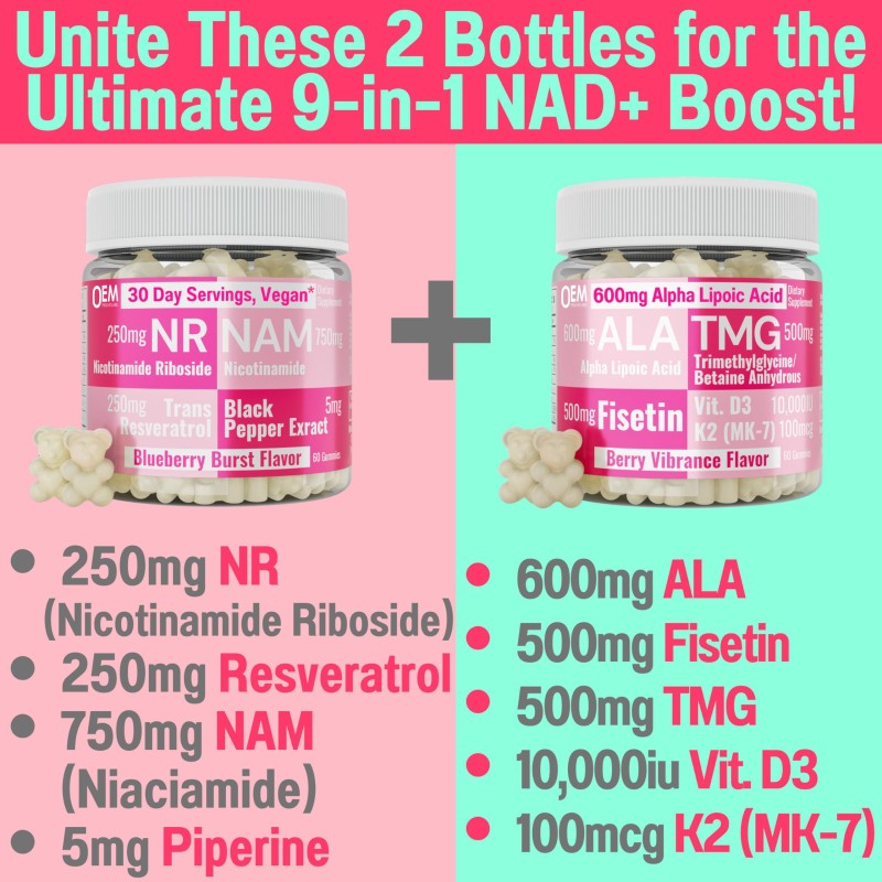 Premium NAD+ Booster Gummies with NR, Resveratrol & NAM - Cellular Energy Activator, Anti-Aging Support Sugar Free for Adults