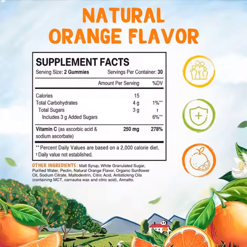 6-in-1 Vitamin C & Elderberry Gummies for Immune Support & Antioxidant - Family Supplement Chewables