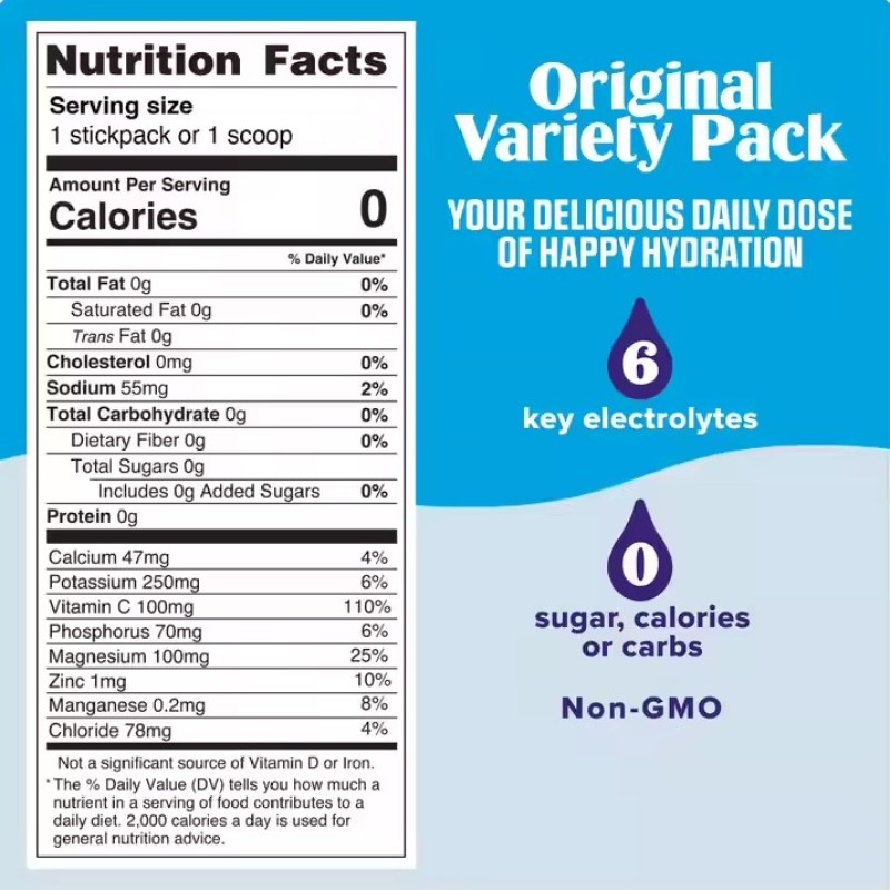 Private Label Vitamin Sport Nutrition Powder Low Sugar Electrolyte Drink Hydration Powder Packets With Electrolytes Minerals