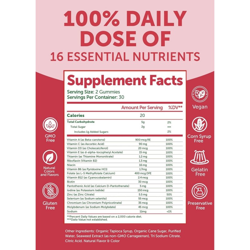 Vegetarian Halal Multi-vitamin Gummy Candy Supports Energy Metabolism Multi-vitamin Gummy Female Strawberry Flavor