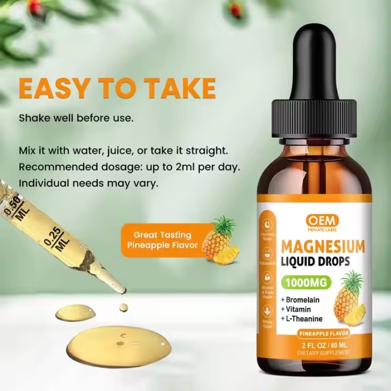 OEM Magnesium Glycinate Liquid Drops for Stress Relief Deeper Sleep Calm Fiber Vitamin Supplement for Adults Pregnant Women