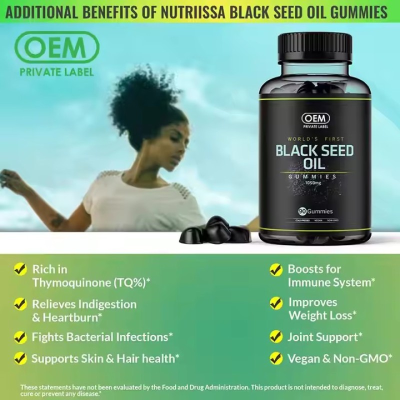Organic Black Seed Oil Gummy Candy for Adults Natural Immunity Booster Supports Hair Skin and Heart Health