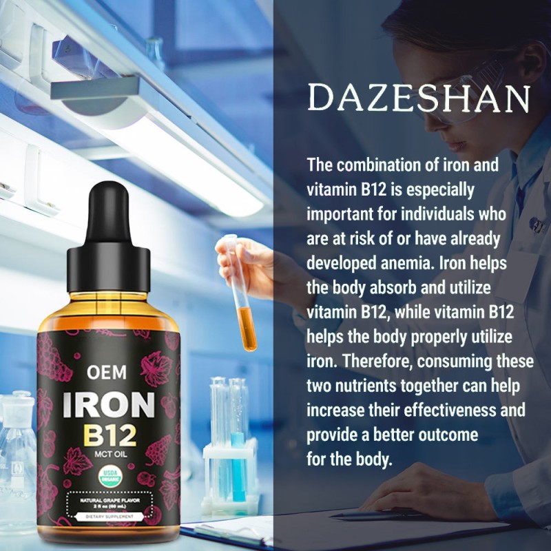 Iron & Vitamin B12 Liquid Drops with MCT Oil - 98% Absorption, Anemia Relief for Adult Daily Nutrition