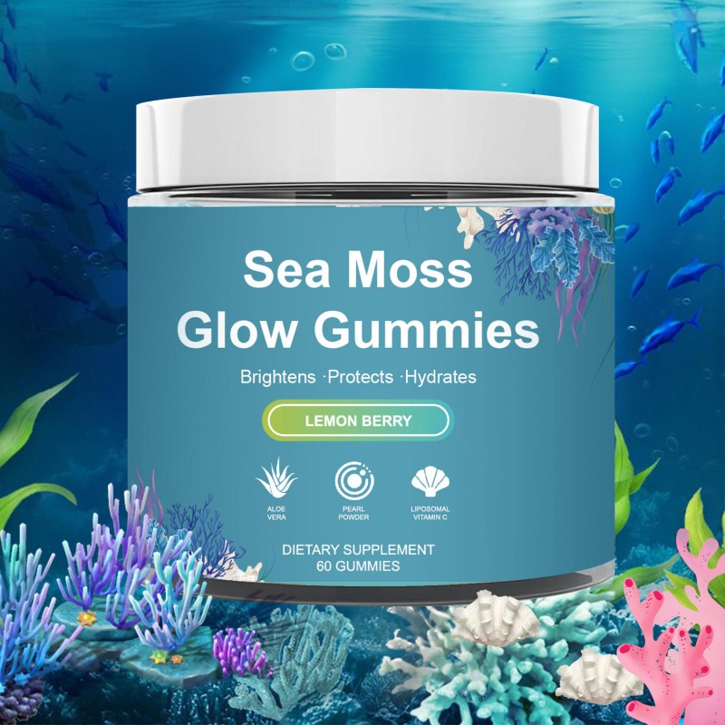 Sea Moss Glow Gummies with Pearl Powder for Hair, Skin and Nails Support - Vegan Vitamin Supplement for Women and Men