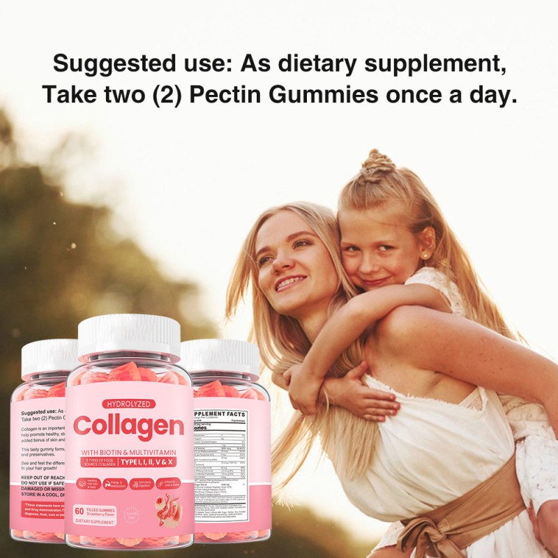 Hot Sale OEM Custom Wholesale Sugar Free Vegan Collagen Protein Gummies for Skin Whitening