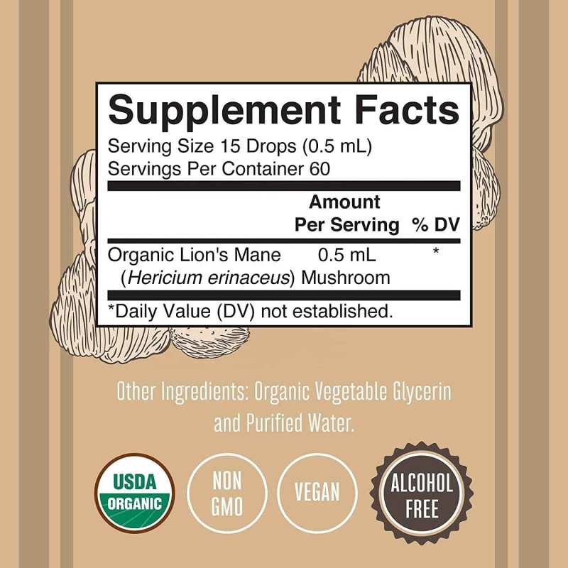 Organic Lion's Mane Mushroom Extract Liquid Drops for Immune Support and Brain Health