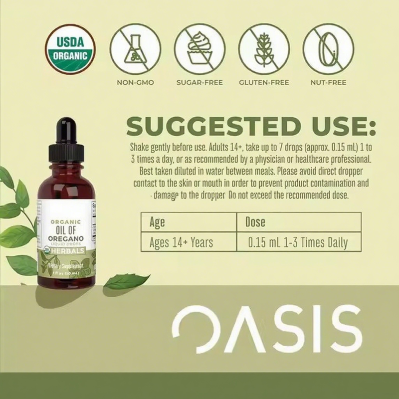 Organic Oregano Oil Liquid Herbal Blend Immune Support Digestive Health Overall Health Vegan  Oregano Oil Drops