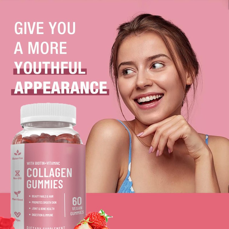 OEM Vegan Collagen & Biotin Gummies for Hair Growth - Beauty Skin Nails Supplement, Sugar-Free Chewable
