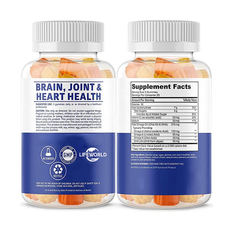 Hot Sale Private Label Vegan Omega-3 Gummies with Algae DHA EPA, Turmeric, Zinc & Vitamins Supports Brain Joint Heart