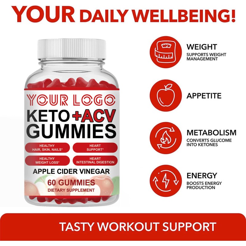 Wholesale Dietary Supplements Ketone Gummy Weight Loss Fat Burner Apple Cider Gummy Quick Fit for Women