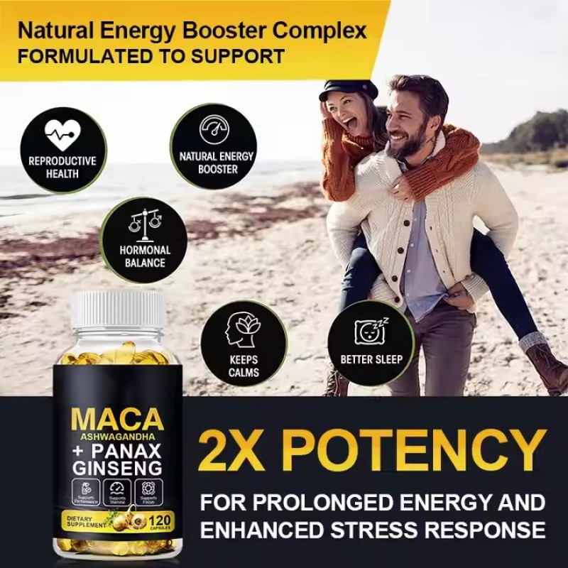Promotes Safe Health Supplements for Men - Vitality Support Softgels Black Maca Root Ginseng Energy