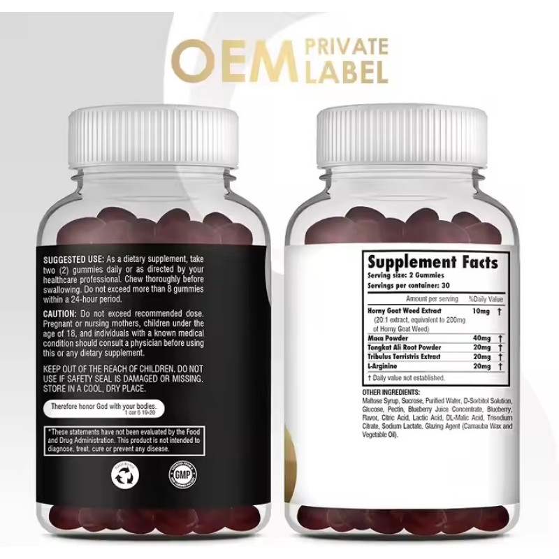 OEM Epimedium Horny Goat Weed Gummy with Maca L-arginine BCAA Muscle Energy Immune Support Male Enhancement Gummies