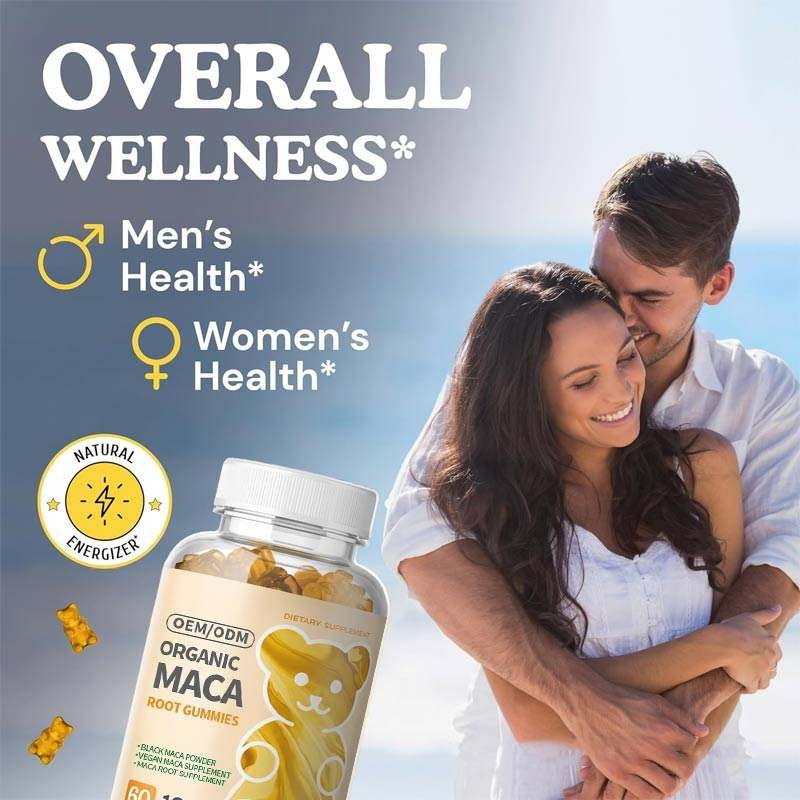 OEM/ODM Organic Maca Root Gummies with Black Maca Powder, 1800mg Per Serving, Vegan Mood Support Gummies