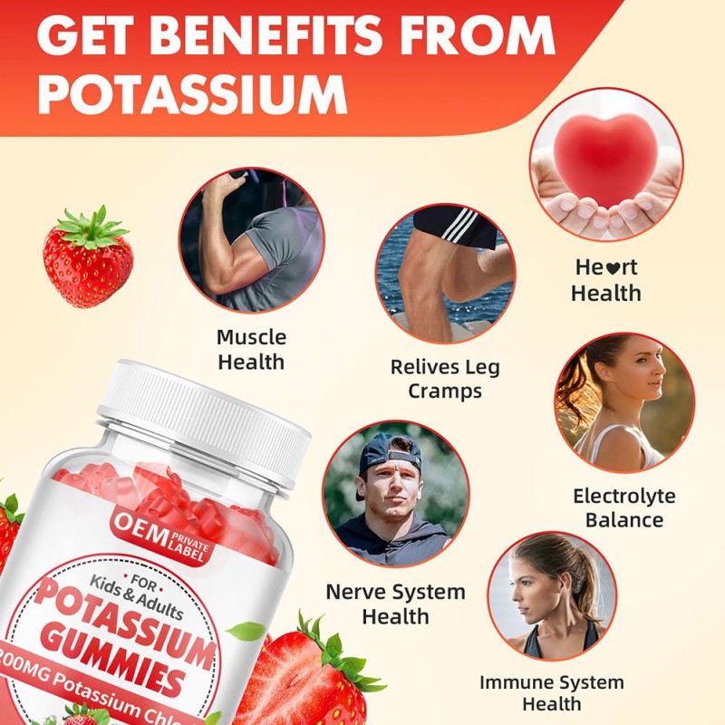 Potassium Gummy Sugar-free Potassium Chloride Electrolyte Supplement, Leg Cramps