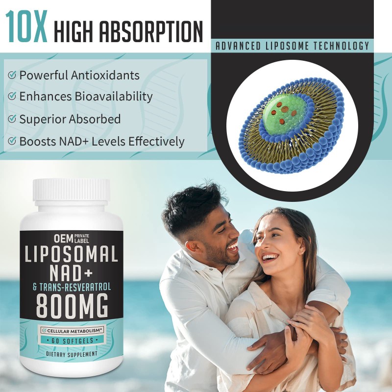 OEM  Liposomal NAD+ Capsules with 1500mg NAD and Resveratrol for Cellular Health Support