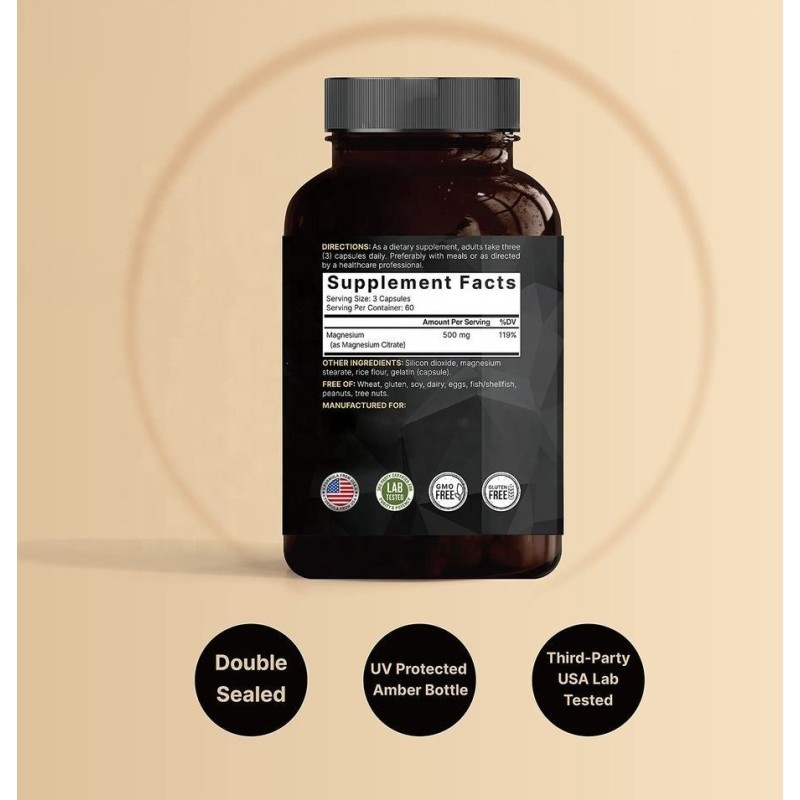 High Potency Magnesium Citrate 500mg for Heart Health, Muscle Function, and Sleep Support