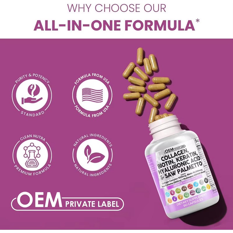 Collagen Biotin Keratin Saw Palmetto Hyaluronic Acid Capsules Vitamin DHT Blocker for Hair and Skin Health for Adults