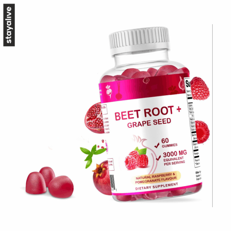 Pure & Fruit Extract Beetroot Gummies | Dietary Supplement | Made with Vitamin B6, B12, Grape Seed, Pomegranate
