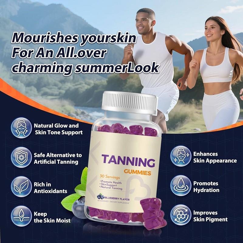 Natural Blueberry Flavor Carotene Lycopene and Astaxanthin Skin Self-Tanning Gummy Candy Skin Care Supplements