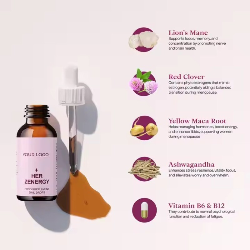 Natural Women Herbal Supplements Balanced Energy During Menopause Liquid Drops with Mental Clarity Mood Balance