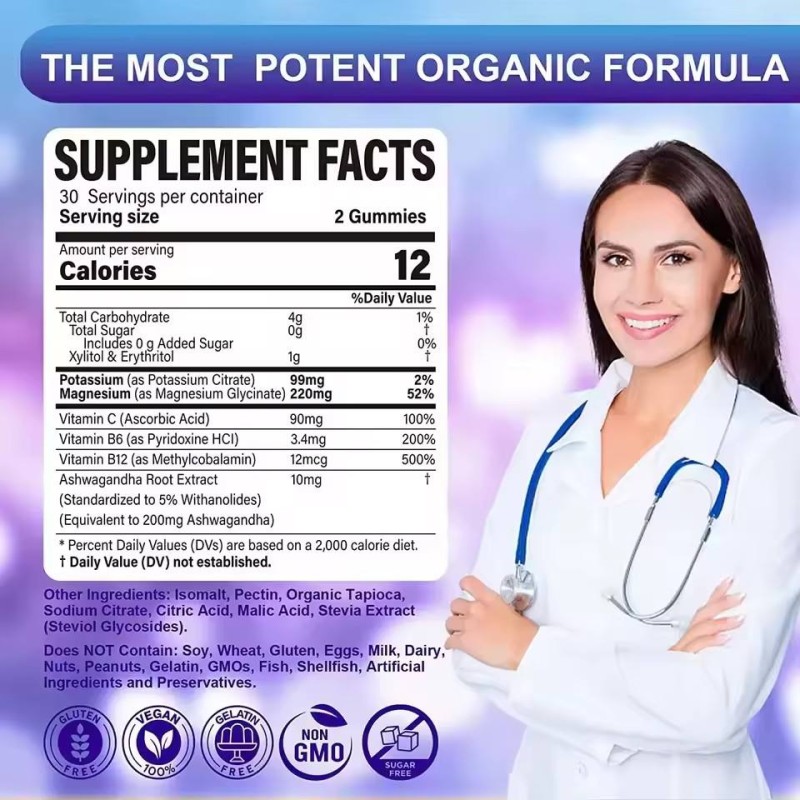 OEM Sugar-Free Sleep Gummies Supplement with Vitamin C, B6, B12, Potassium Citrate, and Magnesium Glycinate - Melatonin-Free